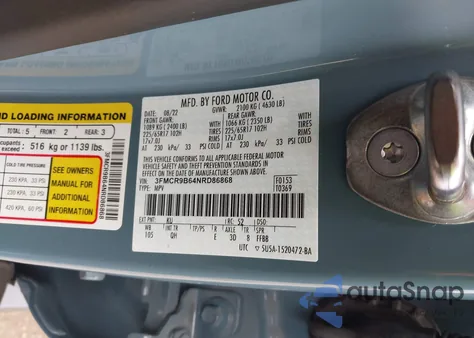 2022 Ford Bronco Sport Big Bend из США, поврежденный, VIN 3FMCR9B64NRD86868